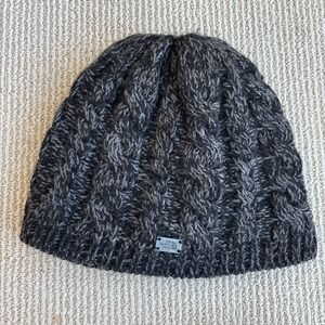 The North Face Cable Knit Grey Fleece lined unisex wool Beanie Hat Cap Knit